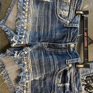 Grace Blue Jean Shorts with White Accents